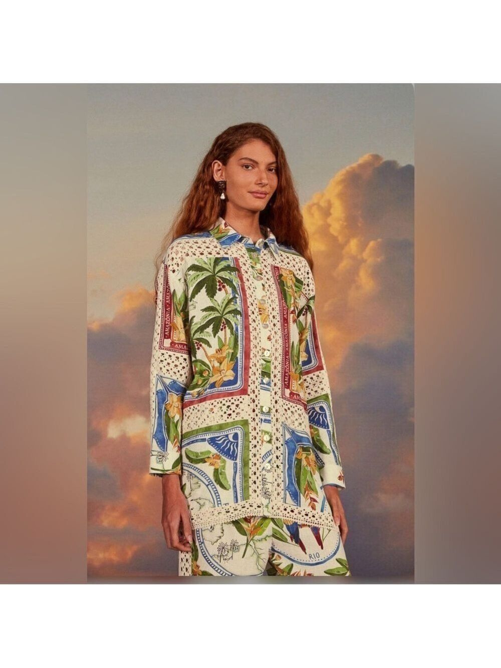 Farm Rio Tropical Destination Crochet Shirt